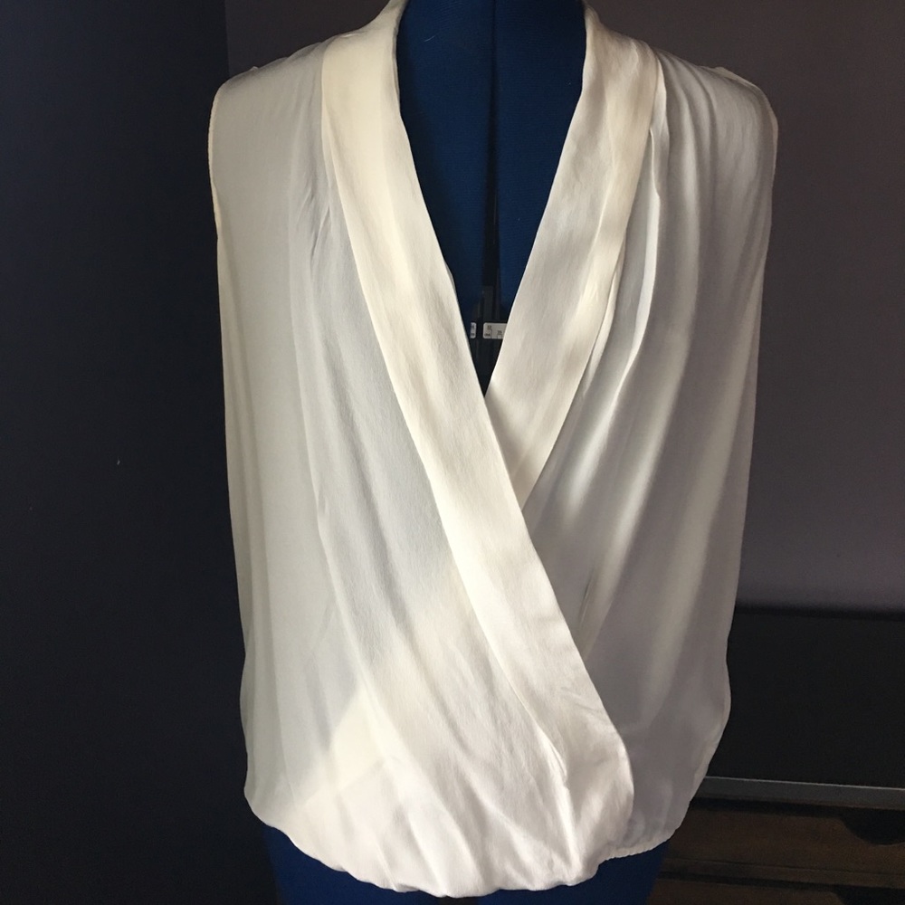 White Silk Sleveles Wrap Blouse
