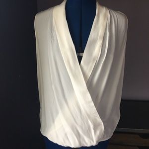 White Silk Sleveles Wrap Blouse