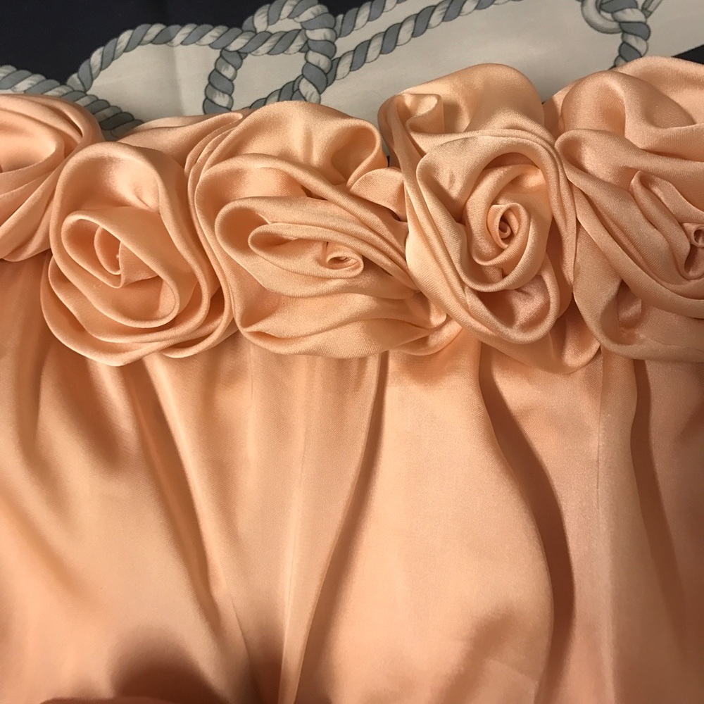 Peach bridesmaid homecoming prom dress w flower - Picture 6 of 6