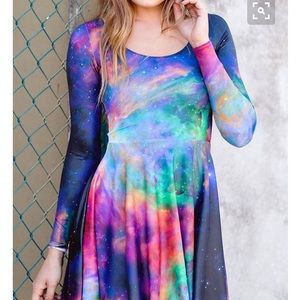 Black Milk long sleeve rainbow galaxy skater dress
