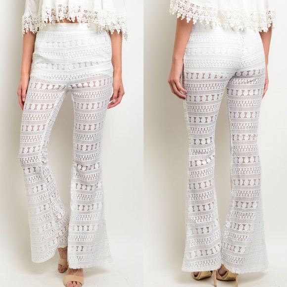 white lace flare pants