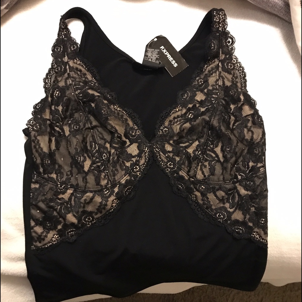 Black tank top with lace embellishments