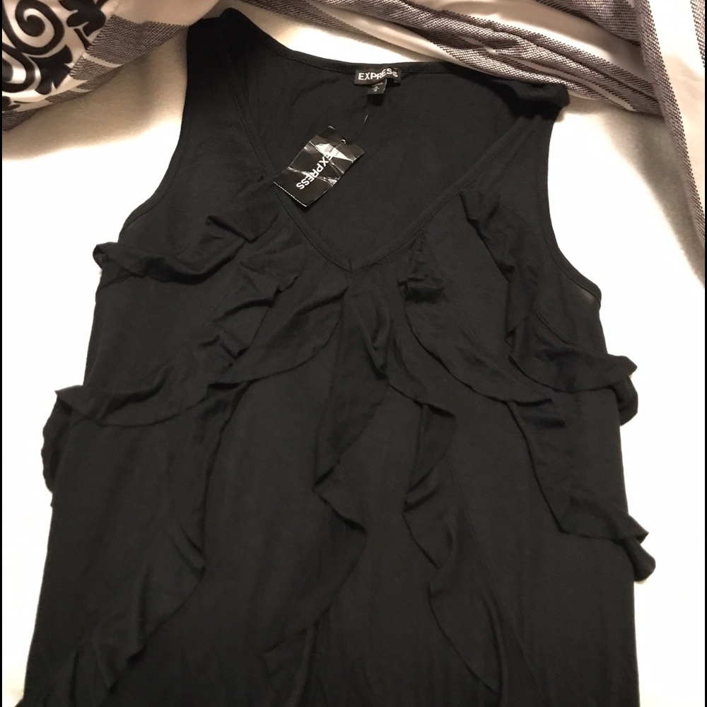 Black tank top with ruffle detail