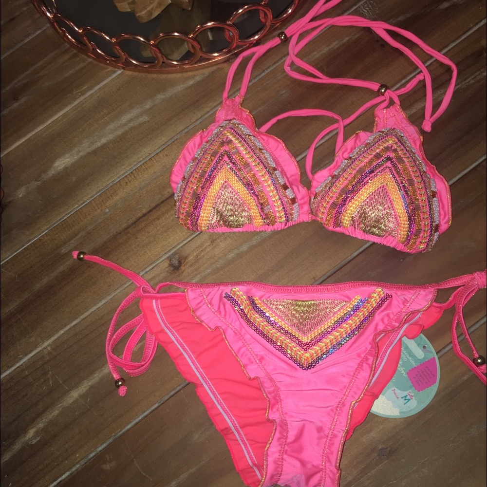 A two piece hand made pink bikini