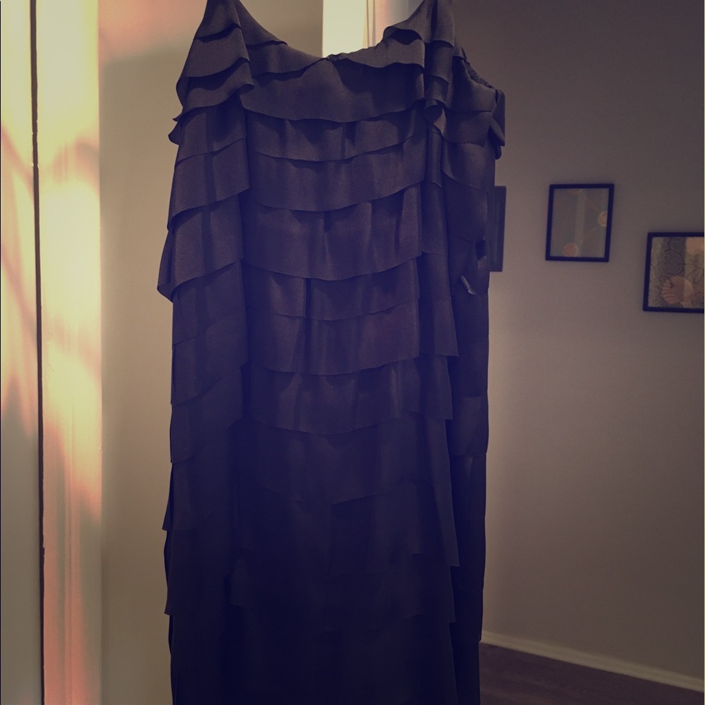MYK size S black ruffle silk dress