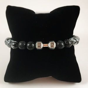 Men or women lava rock obsidian gems barbell