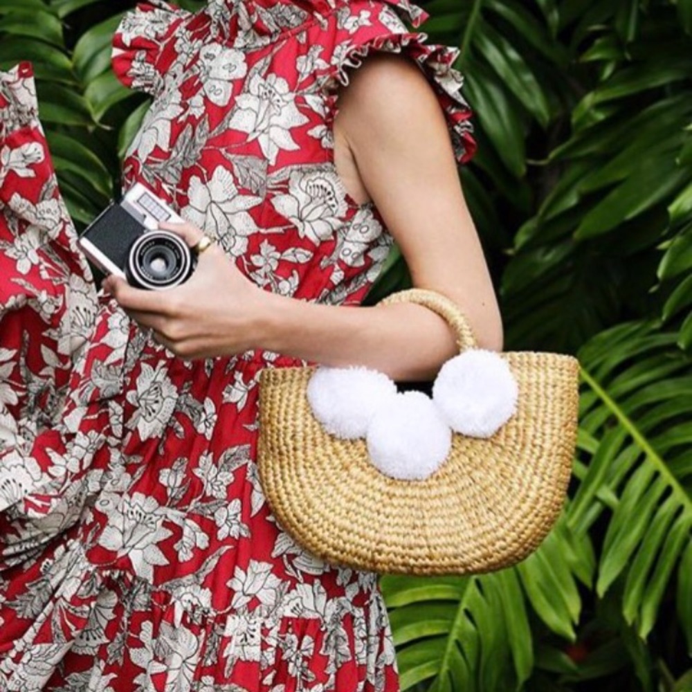 Pom Pom Mini Straw Tote
