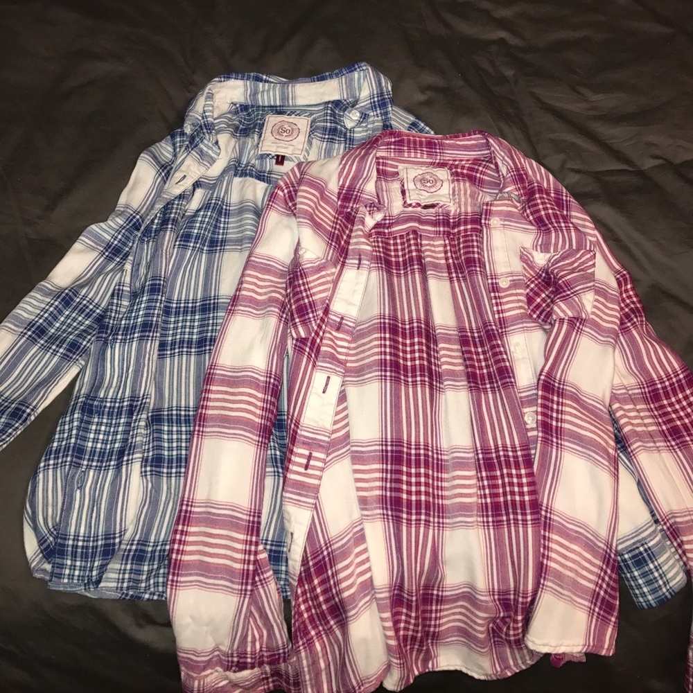 Flannel shirts! Pink and blue!!