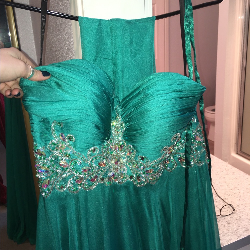 Green strapless prom dress
