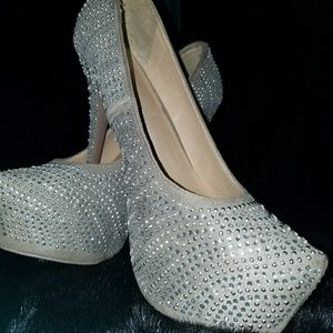 Suede/Rhinestone Pumps