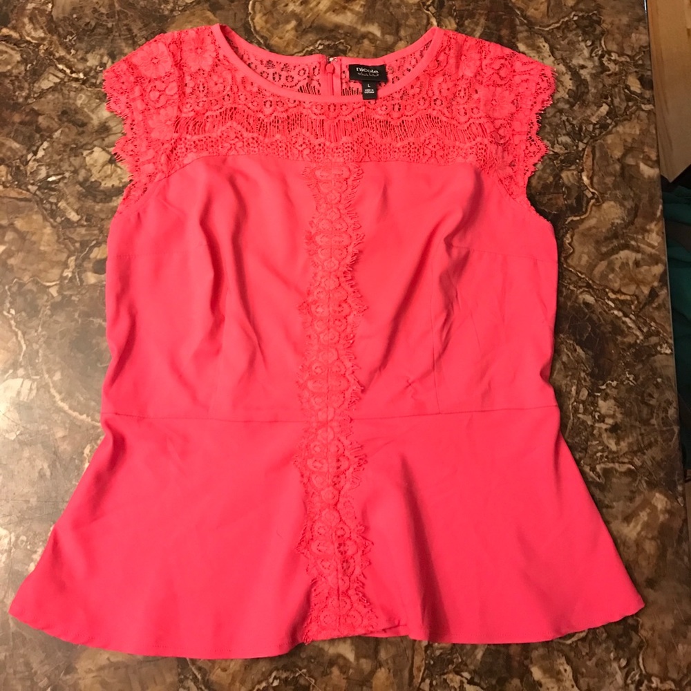 Pink Nicole by Nicole Miller peplum lace top