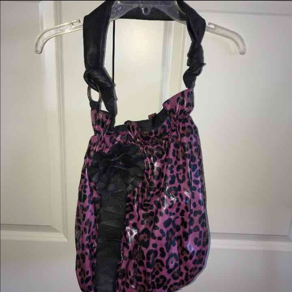 Purple and black cheetah shoulder bag