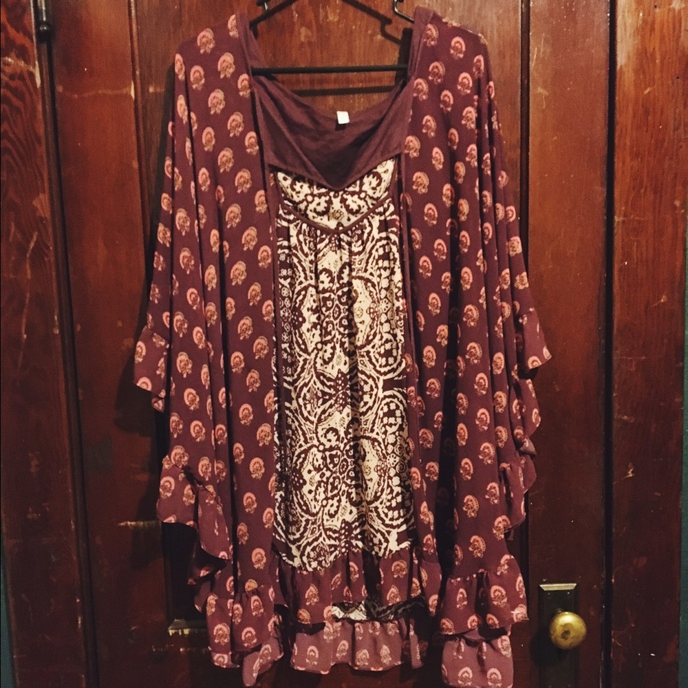 Free People boho burgundy dress