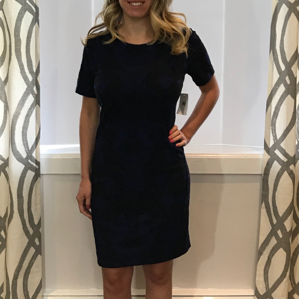 Damask Patterned Navy Blue Dress