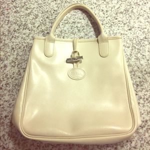 White, leather, Longchamp Tote