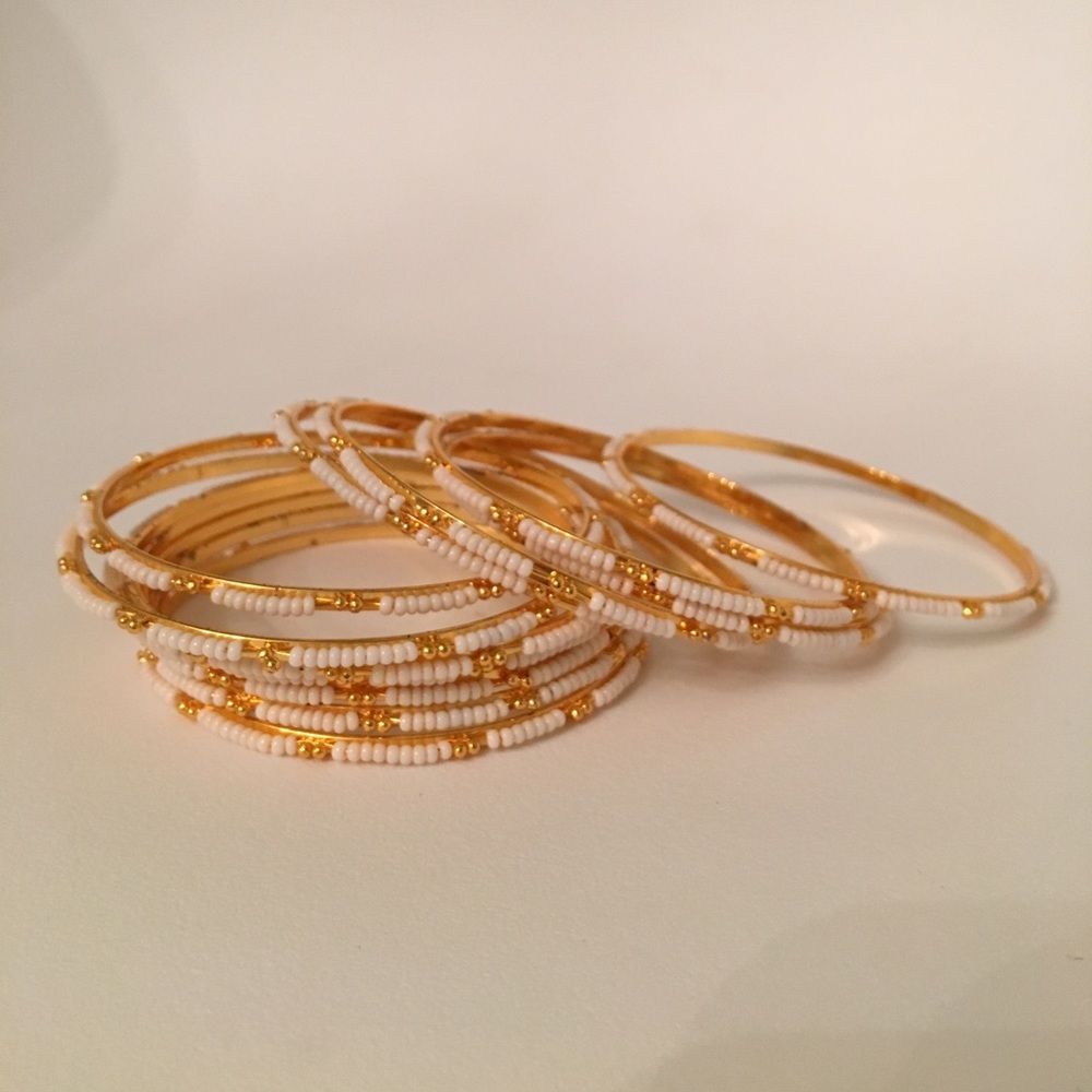 Set of 12 gold/white beaded bangles from Nordstrom