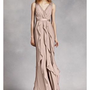 Vera Wang Bridesmaid V Neck Wrapped Bodice Dress