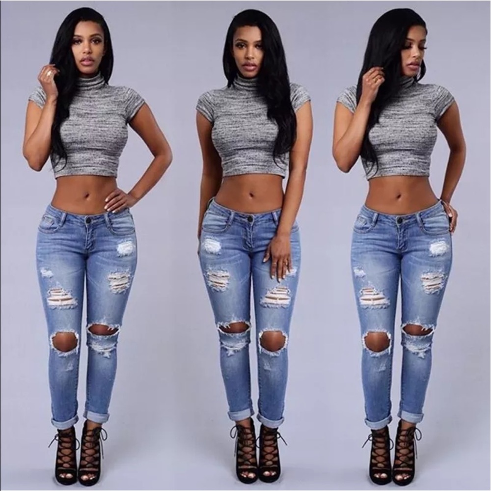 Sexy Distressed Skinny Denim Jeans - Picture 1 of 5