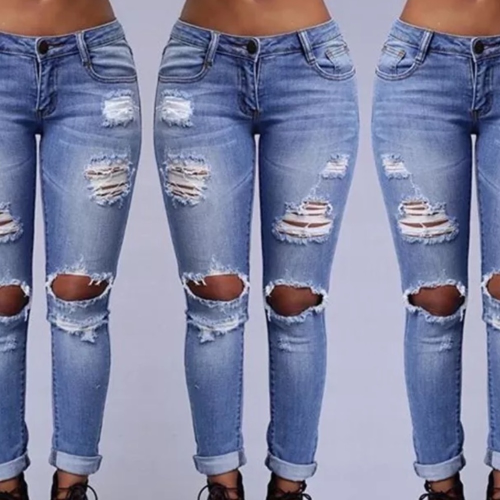 Sexy Distressed Skinny Denim Jeans - Picture 2 of 5