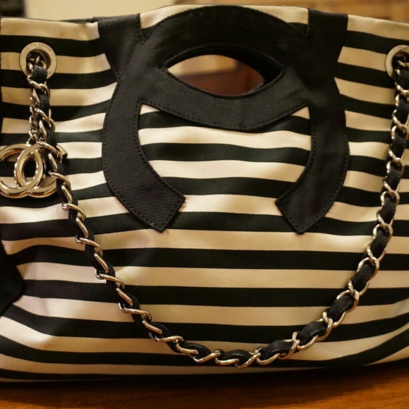 Vintage Striped CC cutout Tote 3 way shoulder bag - Picture 3 of 13