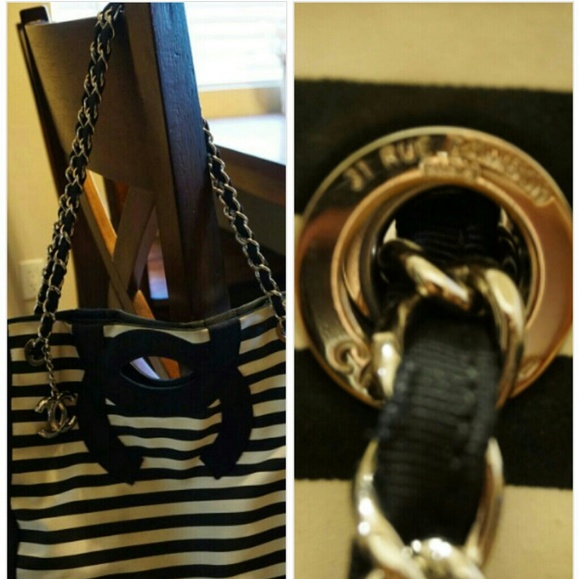 Vintage Striped CC cutout Tote 3 way shoulder bag - Picture 9 of 13