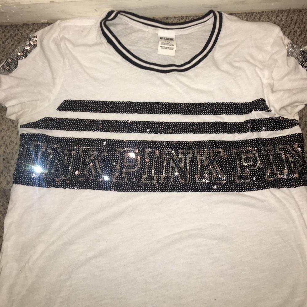 EUC VS Pink Sequin short sleeve tee