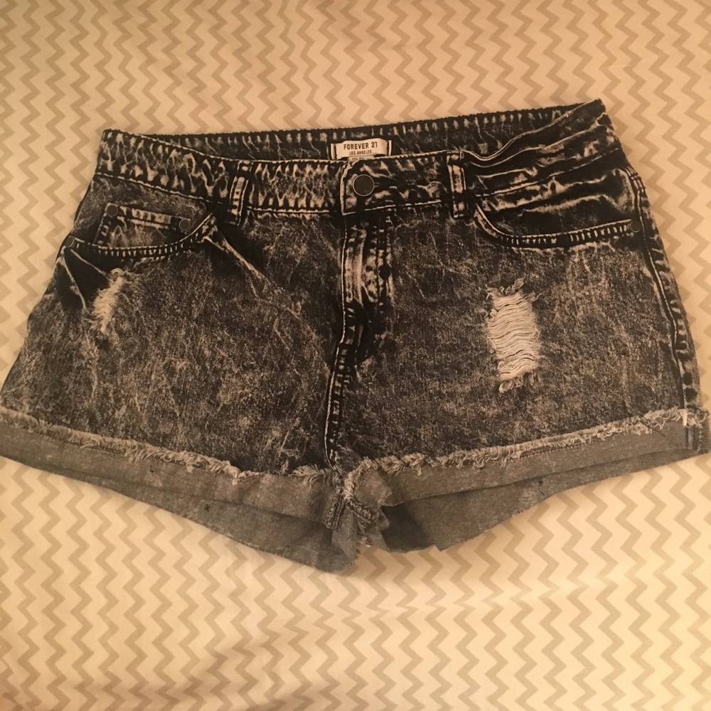 Forever 21 Distressed Black Jean Shorts