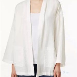 Eileen Fisher white long boxy jacket