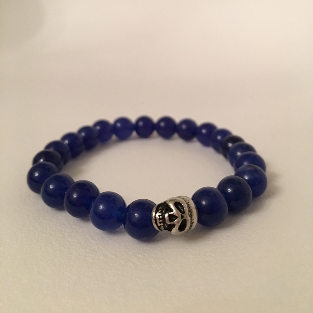 LF blue stones/silver skull bracelet