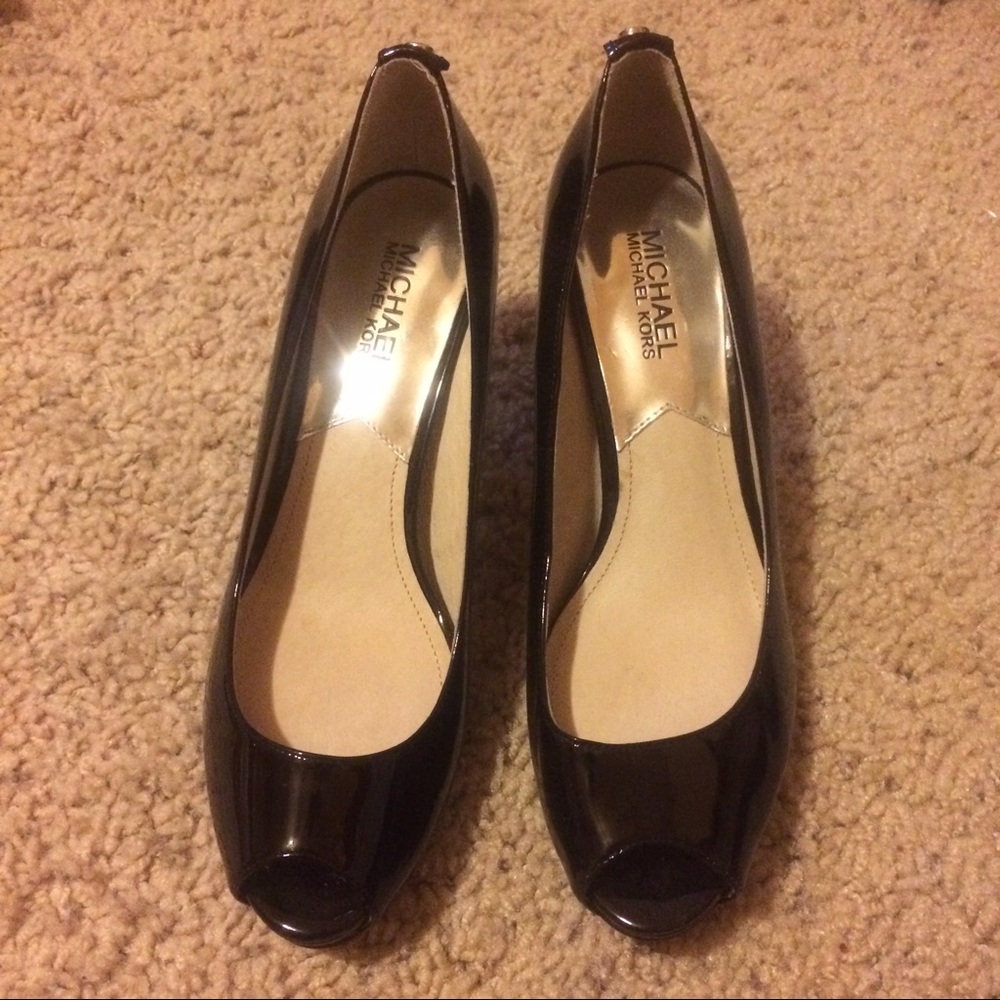 Michael Kors Black Patent Peep Toes