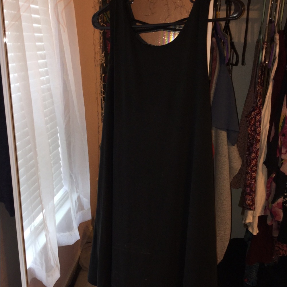 Black faux suade dress w/ crossed back