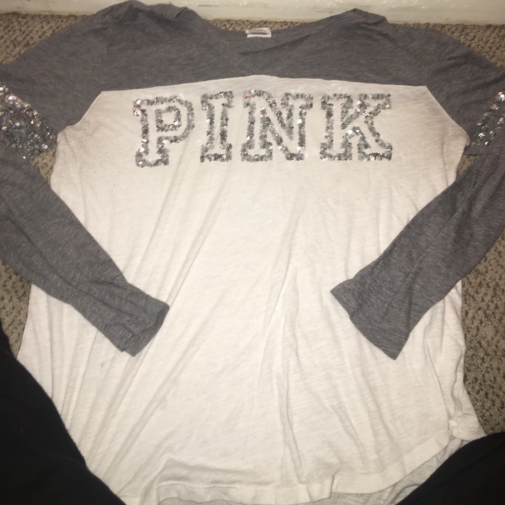 Vs Pink Sequin long sleeve tee