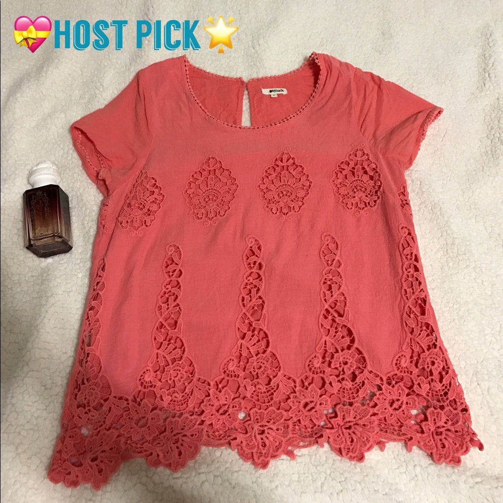 Coral Top with Unique Lace Patterns