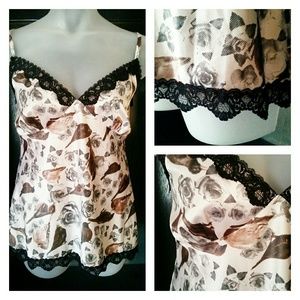 Silky Rose and Sparrow Camisole with Lace Trim