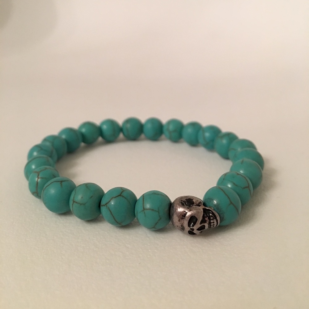 LF turquoise stone and silver skull bracelet