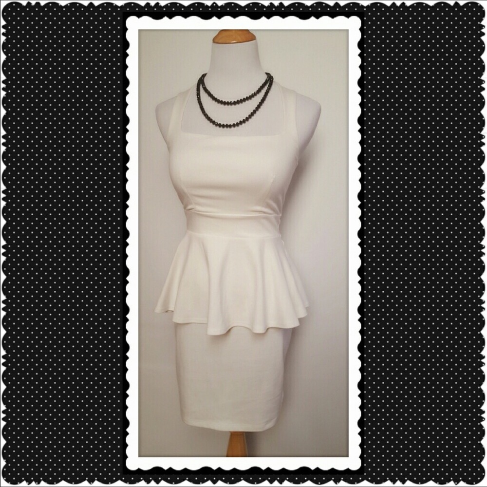‼️SALE‼️CLASSY WHITE PEPLUM DRESS 👗