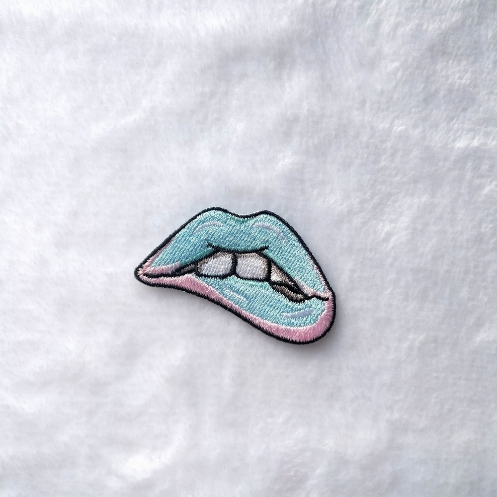 Lip biting pastel iron on Patch