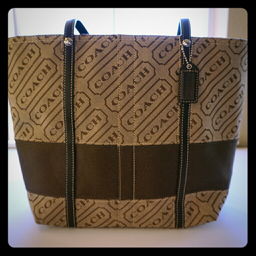 Authentic Coach Signature Jacquard Tote F12252