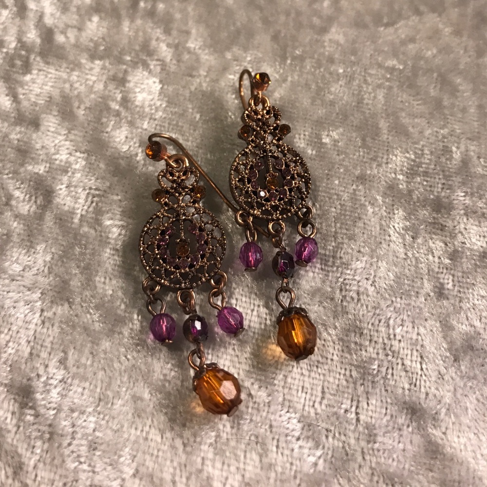 Copper and purple drop earrings