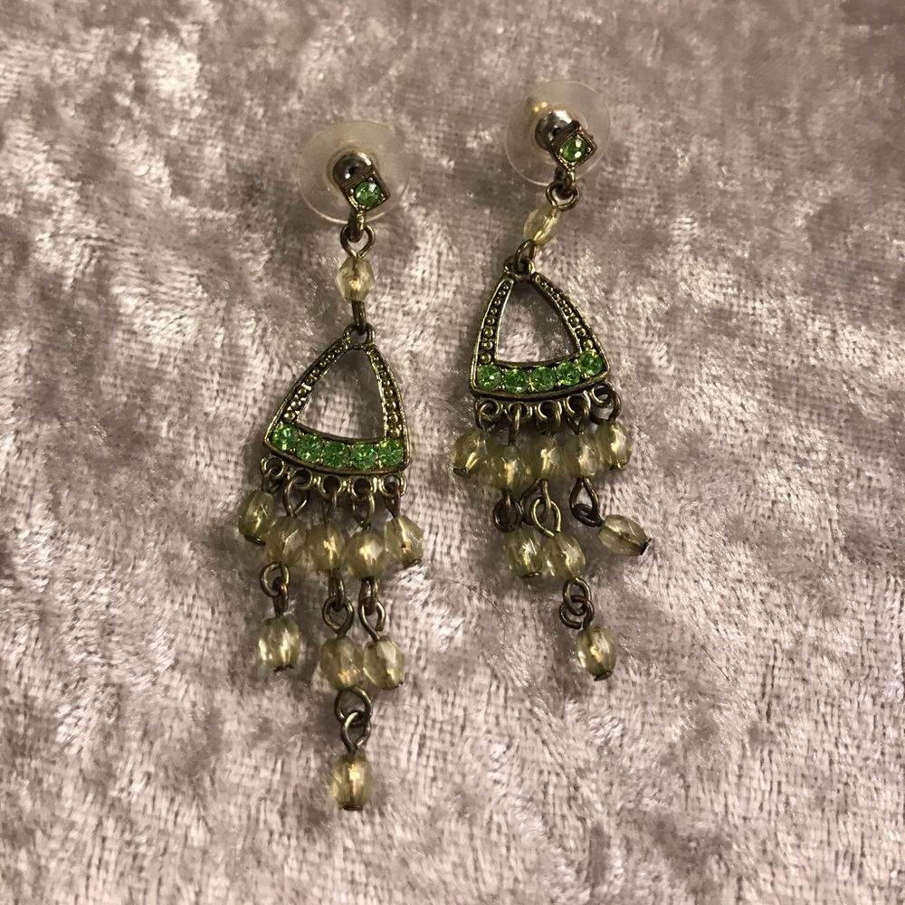 Green gem dangle earrings