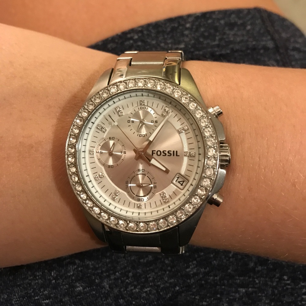 Silver fossil watch