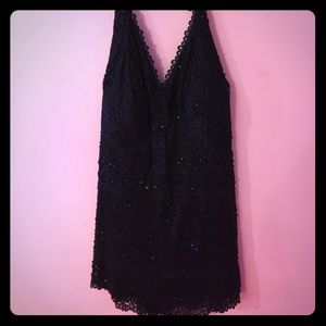 Sexy Black Lace Halter Top w/ Sequins & Beading