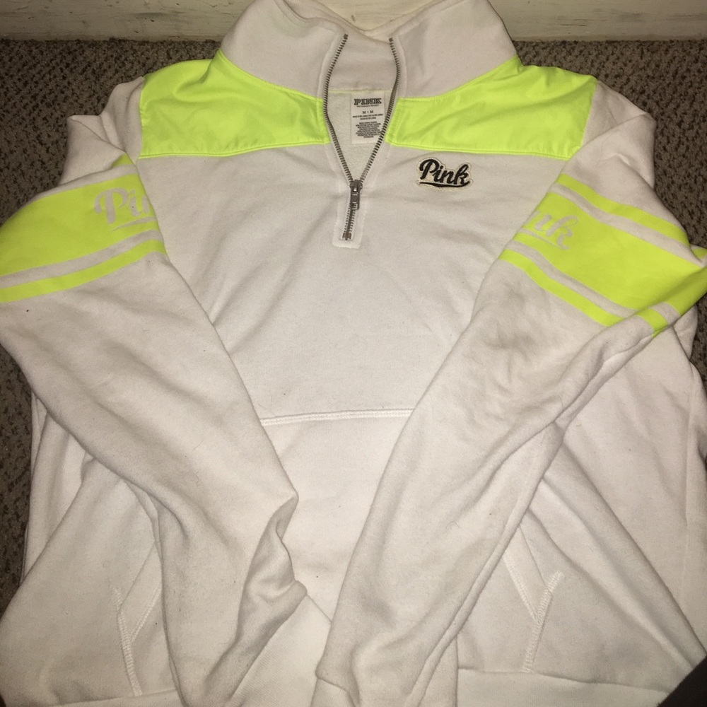 White vs Pink quarter zip with neon green details