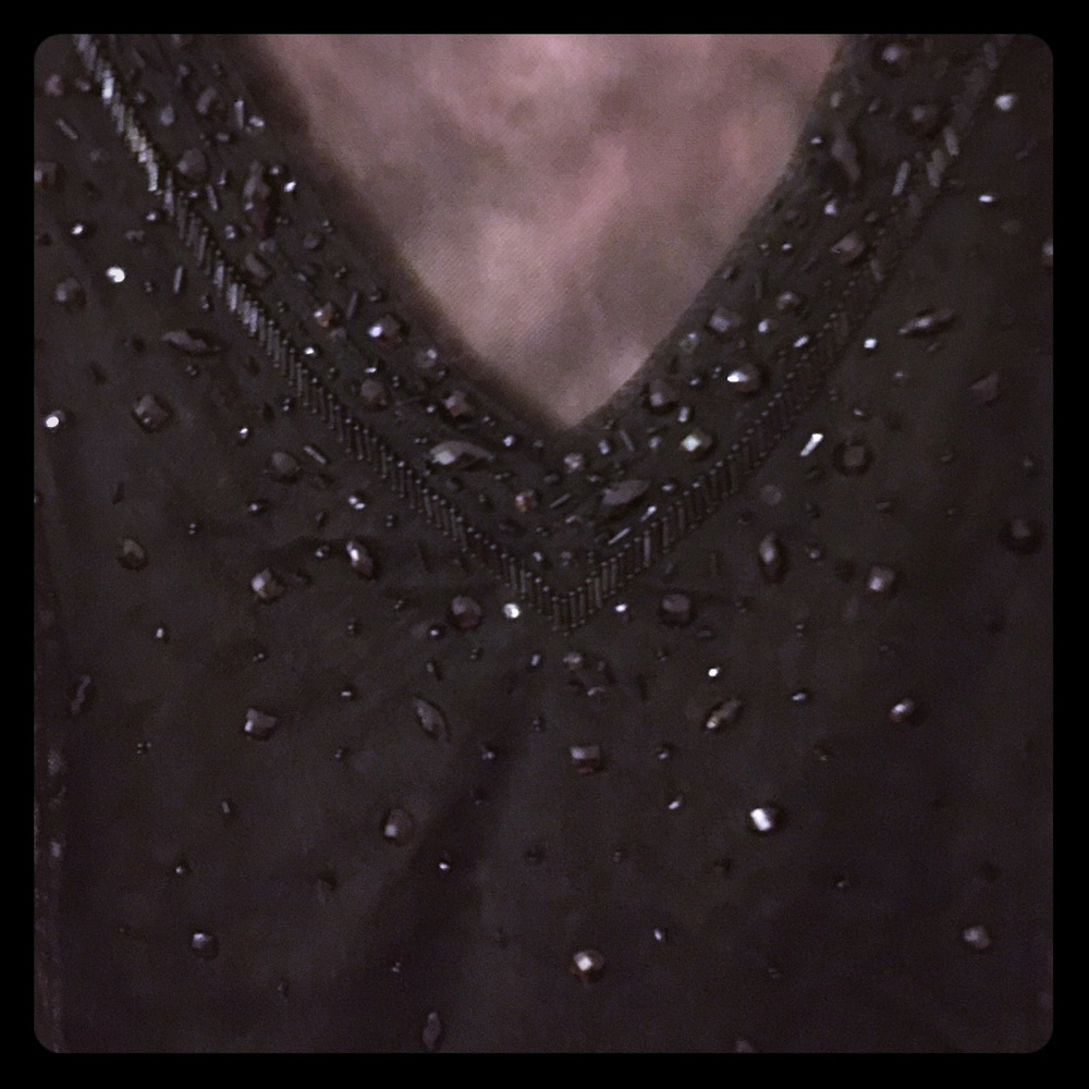 NWOT Black Mesh Top with Beautiful Beading