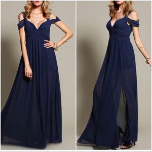 Long flowy navy blue dress