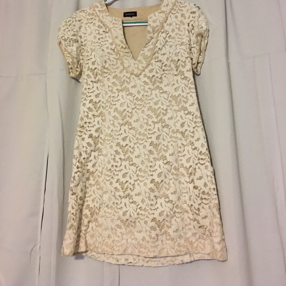 BEBE white and cream laced dress