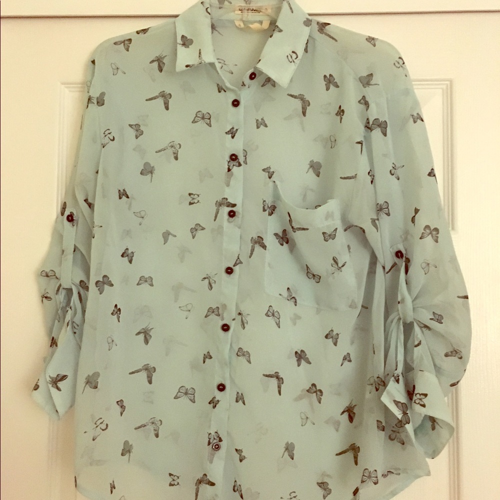Butterfly sheer loose fitted button down