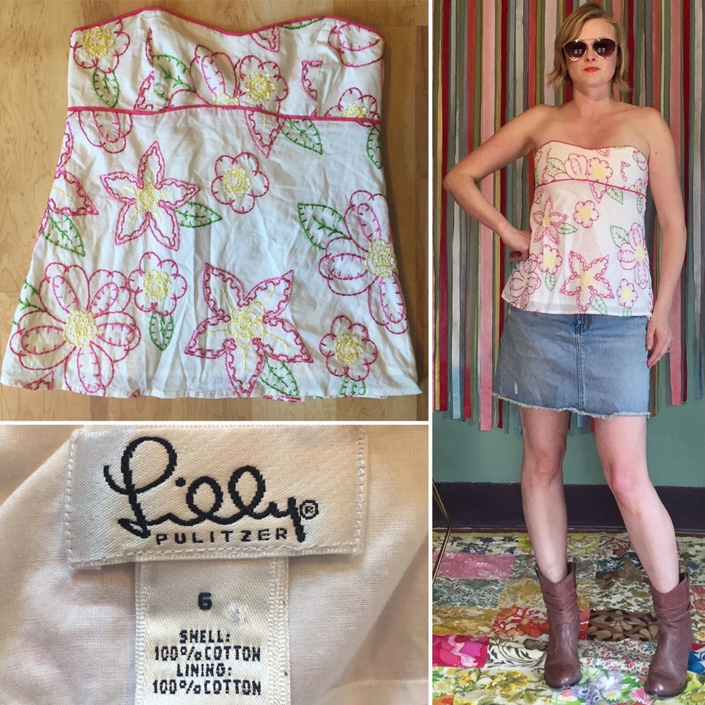 Lilly Pulitzer Floral Embroidered Tube Top Size 6