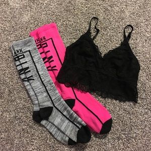Size Small // Pink Black Bralette & Socks