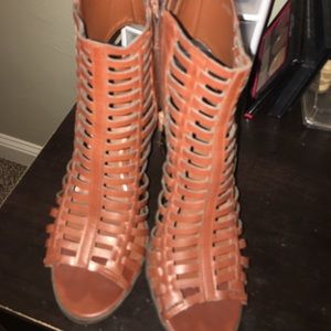Brown zip up booties